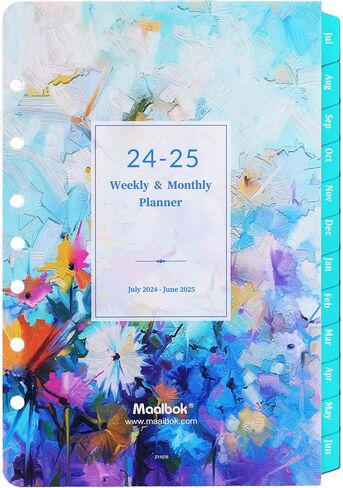 عبوات مخطط 2024-2025 - 7 ثقوب مثقوبة، عبوات مخطط 2024-2025، يوليو 2024 - يونيو 2025، عبوات مخطط أسبوعية وشهرية، عبوات مخطط A5، 5.5 بوصة × 8.5 بوصة، إدراجات مخطط A5 in Kuwait