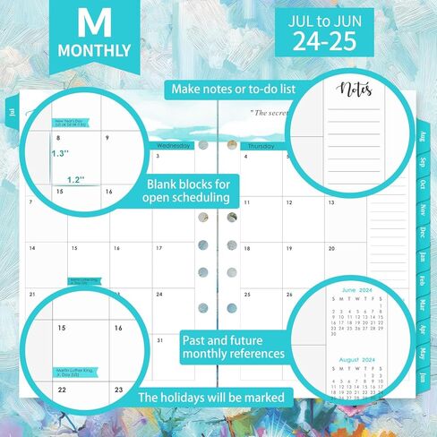 عبوات مخطط 2024-2025 - 7 ثقوب مثقوبة، عبوات مخطط 2024-2025، يوليو 2024 - يونيو 2025، عبوات مخطط أسبوعية وشهرية، عبوات مخطط A5، 5.5 بوصة × 8.5 بوصة، إدراجات مخطط A5 in Kuwait