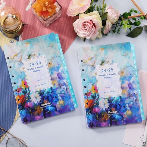 عبوات مخطط 2024-2025 - 7 ثقوب مثقوبة، عبوات مخطط 2024-2025، يوليو 2024 - يونيو 2025، عبوات مخطط أسبوعية وشهرية، عبوات مخطط A5، 5.5 بوصة × 8.5 بوصة، إدراجات مخطط A5 in Kuwait