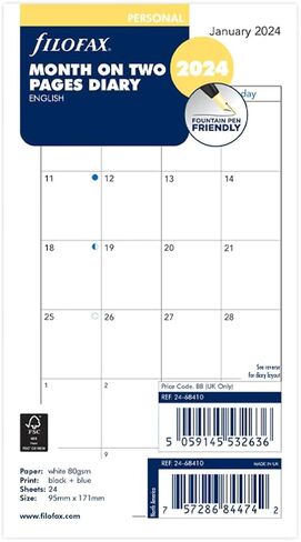 Filofax Personal month on two pages English block format 2024 diary in Kuwait