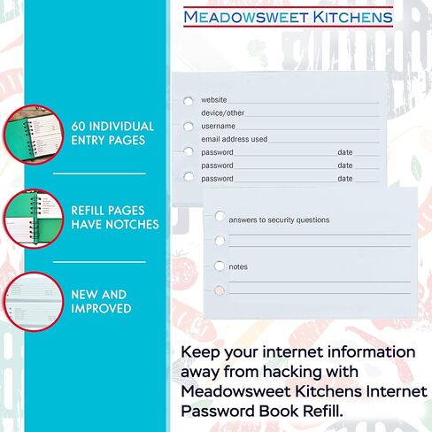 Meadowsweet Kitchens Address Book Refill Pages for Tracking Contact Details, 60 Entry Pages - Size 2 1/2" x 4.25" in Kuwait