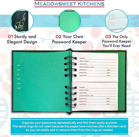 Meadowsweet Kitchens صفحات إعادة تعبئة كتاب كلمة مرور الإنترنت - سجل عنوان الإنترنت وكلمة المرور - صفحات كلمة مرور الإنترنت - إعادة تعبئة دفتر السجل - 60 صفحة in Kuwait