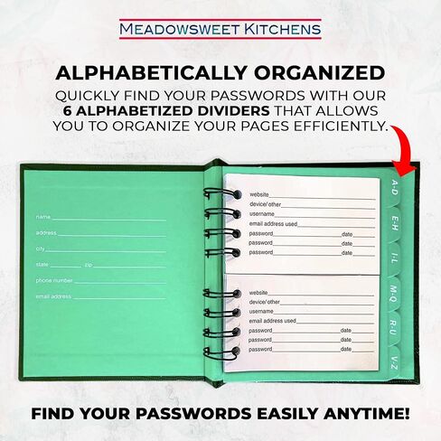 Meadowsweet Kitchens صفحات إعادة تعبئة كتاب كلمة مرور الإنترنت - سجل عنوان الإنترنت وكلمة المرور - صفحات كلمة مرور الإنترنت - إعادة تعبئة دفتر السجل - 60 صفحة in Kuwait