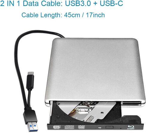 Aluminum 6X Blu-ray Burner External BD Writer CD DVD Drive USB 3.0 USB-C Disc Burner Player Writer Blu-ray Player Compatible with iMac MacBook Pro/Air iMac All Laptops and Desktop pc in Saudi Arabia
