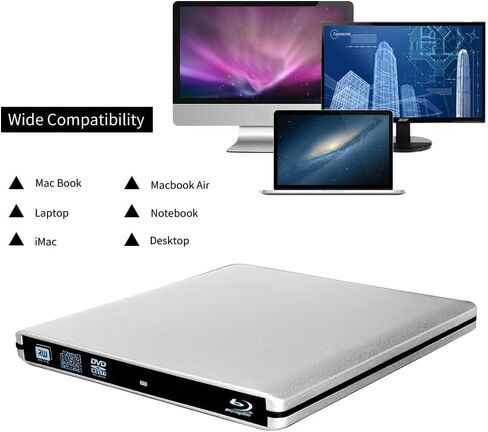Aluminum 6X Blu-ray Burner External BD Writer CD DVD Drive USB 3.0 USB-C Disc Burner Player Writer Blu-ray Player Compatible with iMac MacBook Pro/Air iMac All Laptops and Desktop pc in Saudi Arabia