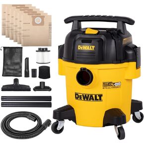 DEWALT Stealthsonic Shop Vacuum Wet and Dry, 5 Gal 4 HP Ultra-Quiet Vacuum Cleaner with Complete Accessory Kit and 6 Bonus Dust Bages - Ideal for Home, Jobsite, Workshop, Garage, Car DXV05P-QTA