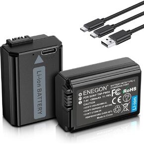 ENEGON NP-FW50 2-in-1 USB-C Direct Charging Replacement Batteries 1500mAh (2-Pack) for Sony NEX 3/5/7, A7, A7II, A7SII/R/RII/ZV-E10, A6000, A6300, A6400, A6500, A55, A5100, RX10 II Cameras