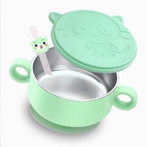 Stainless Steel Toddler Bowls Kid Stainless Steel Suction Plates for Baby Suction Cup Bowls with Lids for Baby Dishes Feeding Set Devided Toddler Plates with Suction (SP-04Pink)