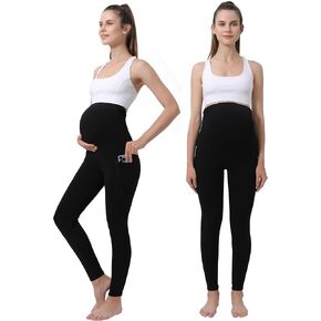 Maternity Leggings Pregnant Over-Bump Pant with Pockets Stretch for Workout Yoga