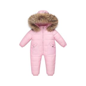 Fewlby Baby Snowsuit Infant Baby Boys Girls Romper Winter Down Jacket Hooded Outwear Toddler Jumpsuit, Pink 15-18 Months