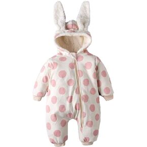 Simplee kids Unisex Baby Hooded Winter Outerwear Snowsuit Newborn Infant Warm Fleece Jumpsuit Romper for Toddler 3 Months (Pink Dots)