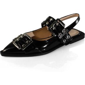 anteikira Women's Buckle Flats Pointed Toe Eyelet Slingback Flats Fashion Casual Grommet Ballet Flats Comfortable Dress Shoes for Women Size 5.5-12US