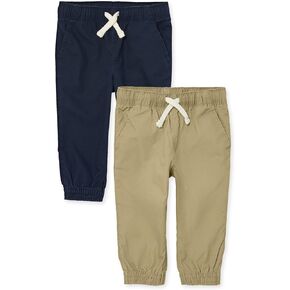 The Children's Place,Baby-Boys,and Toddler Stretch Pull on Jogger Pants,Flax/Tidal 2-Pack,6 Months,9 Months