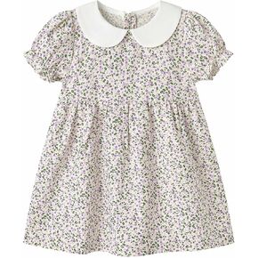 pureborn Baby Toddler Girl Woven Dress Short Sleeve Cotton Playwear Dresses 0-5T