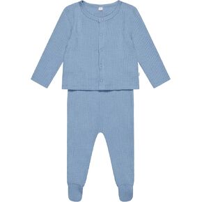 MORI Baby Waffle Cardigan and Footed Leggings Set - Stretchy Bamboo and Cotton Blend - Unisex Outfit for Toddlers and Babies