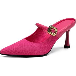 NEWBELLA Mousse FIT Women's Pointed Toe Heel Mules for Women Knit Heeled Sandals Mules Shoes