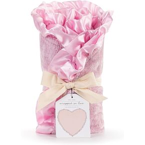 DEMDACO Wrapped in Love 43 Inch Soft Snuggly Polyester and Satin Trimmed Baby Swaddle Receiving Nursery Blanket, Heart Shaped Design, Grey