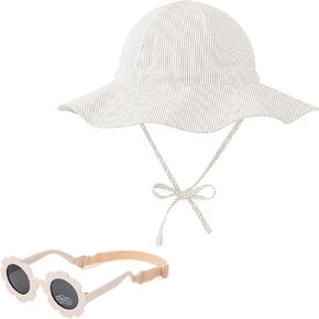 Zando UPF 50+ Baby Sun Hat with Sunglasses Adjustable Toddler Bucket Hat Beach Hat for Baby Boy Girls Outdoor Baby Summer Hat
