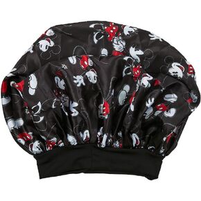 Disney Mickey & Minnie Mouse All-Over Print Black Satin Bonnet