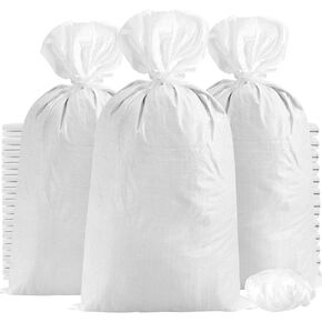 FUNSUEI 50 Pack 18 x 28 Inches White Sand Bags, Woven Polypropylene Empty Sandbags for Flood Protection, Traffic Control, Hurricane Barriers, Erosion Control, Driveway