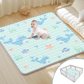 Baby Play Mat 47x47inch - Thicken Soft Baby Cushioned Playmats for Playpen - Crawling Play Mats for Babies Toddlers Infant with Non-Slip Silicon Dot - Foldable & Machine Washable Baby Floor Play Mat