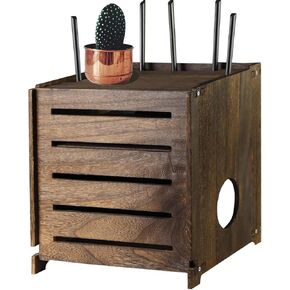 Wifi Box Charcoal Retro Wood Router Box and Modem Storage Box, Double-Layer Wooden Wifi Box Hider No Signal Blocking Router Cabinet Wood