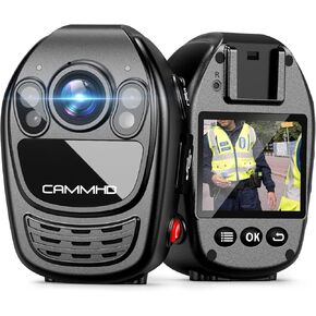 CAMMHD YX1-128G 2K/1440P Body Camera Support Video Audio Image, 3500mAh Battery Work 12hrs, Night Vision and 2.0IN Screen Easy to Playback, Data-encrypted Body Camfor Police and Personal