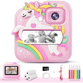 Kids Camera Instant Print, 48MP&1080P Kids Digital Camera with Silicone Cover & 3 Rolls Print Paper DIY Pens & 32G Card, Christmas Birthday Gifts for 4 5 6 7 8 9 10 11 12 Years Old Girls Boys, Purple