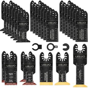 LEILUO 32 Pcs Multitool Blade Kit for Wood Nails Titanium Oscillating Saw Blades Japanese Tooth Oscillating Tool Accessories with Storage Bag Compatible with DeWalt Makita Dremel and More