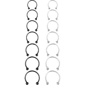 14PCS Surgical Steel Horseshoe Septum Nose Ring Hoop Set Piercing Jewellery，Horseshoe Rings Earring Eyebrow Earring Hoop Lip Horseshoe Piercing for Women Men(6/7/8/9/10/12/14mm)