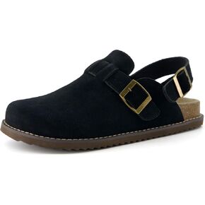 CUSHIONAIRE Brooklyn Women's Suede Clogs - Adjustable Slingback Clog Sandal with Buckle, Memory Foam, Wide Widths