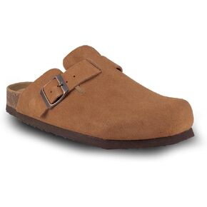 Women's Suede Clogs Slip-On Buckle Slides Leather Mules Cork Footbed Sandals Potato Shoes with Arch Support