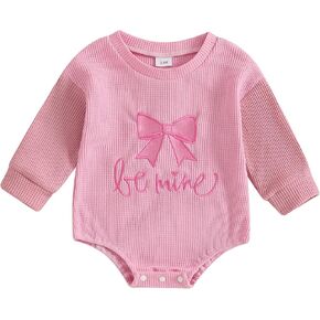 BeQeuewll Baby Valentines Day Clothes Newborn Infant Boy Girl My First Valentines Day Outfit Long Sleeve Knit Bubble Romper