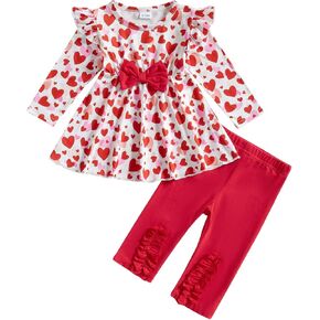 Toddler Baby Girl Valentines Day and St Patricks Day Outfit Ruffle Long Sleeve Shirt Pants Spring Clothes