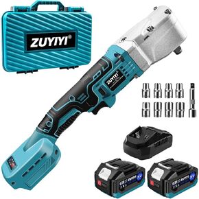 1/2" Electric Ratchet Wrench, 320N.m 3500RPM High Torque Cordless Power Ratchet Driver with 2×3.0Ah Battery & Charger, Right Angle Impact Wrench with Variable Speed, 8 Sockets, 3" Extension Bar