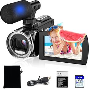 Video Camera Camcorder YouTube 4K 48MP Vlogging Camera Recorder 3.0 Inch 270 Degree Rotation Screen 18X Digital Zoom Video Camera for Kids with Microphone and 32G SD Card