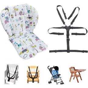 Kocpudu High Chair Pad, High Chair Cushion, Seat Cushion, Breathable Pad, with Baby High Chair Seat Belt, 2 Pieces, Soft and Comfortable, Make The Baby More Comfortable (White Animals)