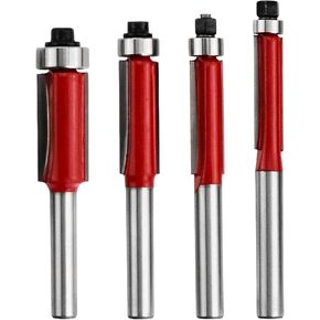 4PCS Flush Trim Router Bit Set, Professional 1/4 Inch Shank Top Bearing Hard Alloy Flush Trim Cut Router Bit for Woodworking Embedding Edging Milling Drill Bits(red)