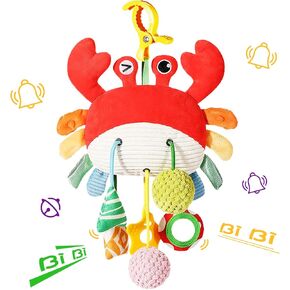 Car Seat Toys for Babies 0-6 Months, Crab Stroller Toy with Clamp,Mirror, Little Bell, Rattles, Crinkle, Squeaky,Baby Toys for 3-6 Months, Newborn Toys,Best Baby Ideal Gift for Ages 0 and Up