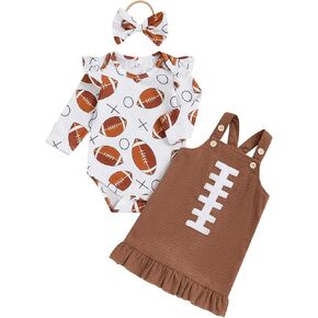 BemeyourBBs Newborn Baby Girl Clothes Ruffle Romper Suspender Skirt Set Overall Dress Bow Headband Cute Fall Winter Outfit