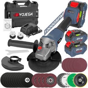 5" Cordless Angle Grinder,2 x 6.0Ah Brushless Power Angle Grinder Tool with 26Pcs Set of Accessories & 2 Pairs of Platens,10000RPM Electric Grinder Tool,Amoladora Angular for Cutting,Polishing,Carving