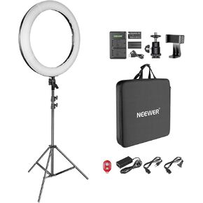 NEEWER Ring Light 18inch Kit: 55W 5600K Professional LED with Stand and Phone Holder, Soft Tube & Bag for Tattoo Lash Extension Barber Makeup Artist Studio Video Photography Lighting, RL-18