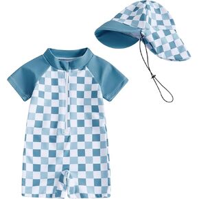 MAYUMMPY Baby Boys Girls Swimwear Casual Zipper One Pieces Rash Guard Swimsuit and Hat Beachwear Bathing Suit