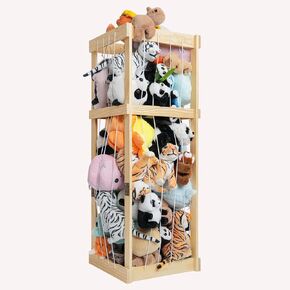 Stuffed Animal Storage Toy Orgenizer, Wood Large Chest Stuffed Animal Storage Basket, Corner Stuffed Animal Orgenizer Stuffed Animal Holder for Kids Girls Boys