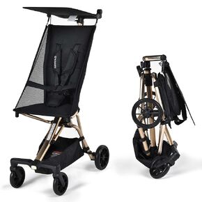 K's Baby Breeze Lightweight Travel Stroller – Ultra-Compact, Portable, Airplane-Friendly with One-Hand Foldable Baby Stroller for Toddlers Aged 1-3 - Sunshade and Underseat Storage - Black