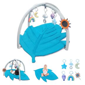 Baby Play Mat Activity Gym Tummy Time Toys,3-in-1 Infant Leaf Shaped Playmats with 6 Detachable Sesnory Development Toys Mat for Baby Girl Boy Gifts Floor Newborn 0-18months