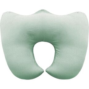 Muslin Nursing Pillow for Breastfeeding, 100% Cotton Cover Original Plus Size Breastfeeding Pillows for More Support for Mom and Baby, Removable Muslin Cover, Green