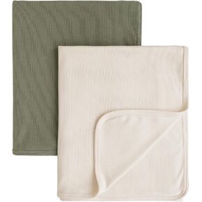 Konssy Knit Baby Bannet 2 ، حزمة ، قماط مضلع ناعمة تلقي بطانيات للبنين والبنات ، غلاف قائم على الأسويب الخفيف المريح للحديدين الجدد ، الرضع ، والأطفال الصغار ، 33 × 42 بوصة (بيج ، حكيم)