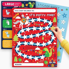 Boys Potty Training Sticker Chart - Toddler Routine Chart Ages 2-4 - Toilet Training Reward Chart for Kids - Cute Knnight Design for Son Grandson - Train to Poop - by Central 23