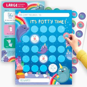 Potty Training Sticker Chart for Toddlers - Reward Chart for Children - Train to Poop - Behavior Chart for Kids at Home - Cute Nawhal Design for Boys Girls Kids Son Daughter - by Central 23